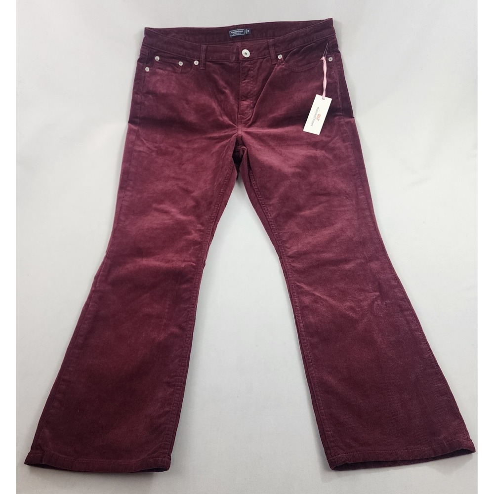Vineyard Vines Corduroy Pants Womens 33 Crimson Red Kick Flare High Rise NEW